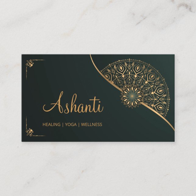 Green Gold Mandala Elegant Modern  Business Card (Front)