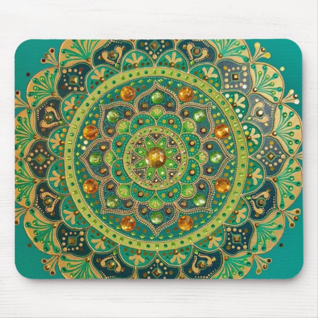 Green & Gold Mandala Mouse Pad (Front)