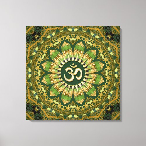 Green Gold Mandala Om Shanti Geometry Meditation Canvas Print