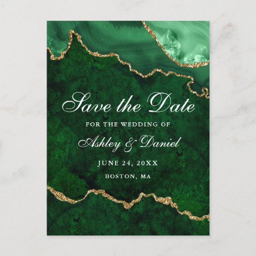 Green Gold Marble Agate Geode Save The Date Announ Announcement Postcard