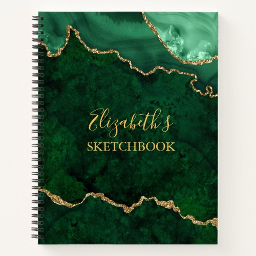 Green Gold Marble Agate Geode Sketchbook Notebook