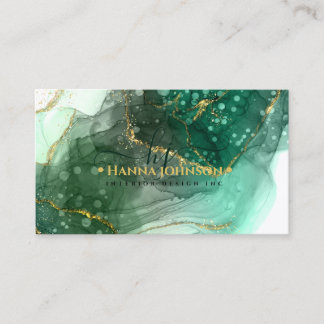Green Gold Marble Agate Monogram iinitial geode Business Card