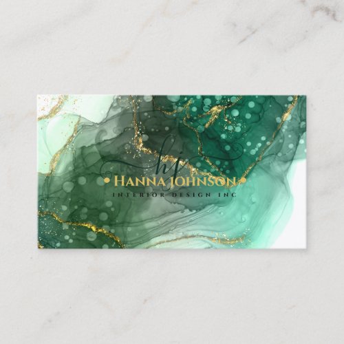 Green Gold Marble Agate Monogram iinitial geode  Business Card