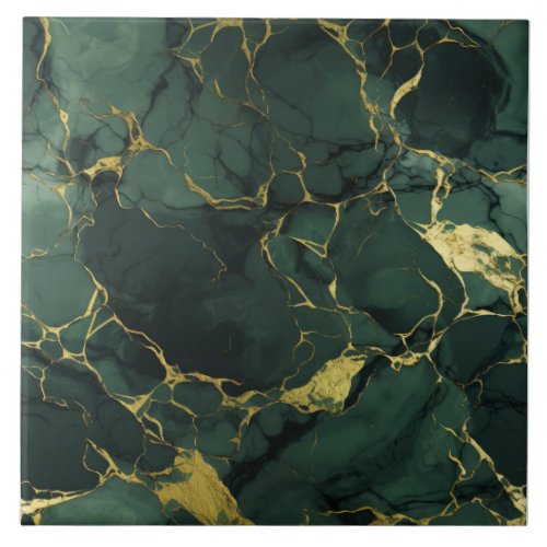 Green  Gold Marble Cracked Gemstone Seamless Ceramic Tile