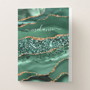 Green Gold Marble Custom Your Name Pocket Folder