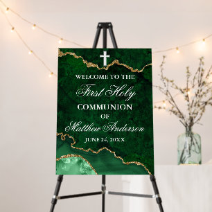 Green Gold Marble First Holy Communion Welcome Foam Board