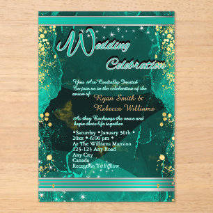 Green & Gold Marble Flat Card  Acrylic Invitations
