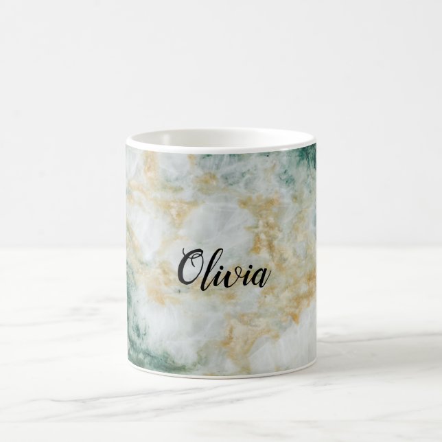 Green Gold Marble Personalized Coffee Mug (Center)