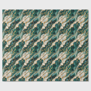 Green Gold Marble Swirl Luxury Abstract Wrapping Paper