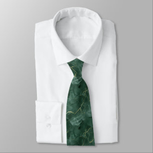 Green Gold Marble Swirl Men's Neck Tie