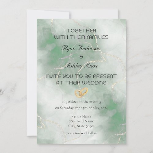 Green  Gold Marble Texture Wedding Invitation