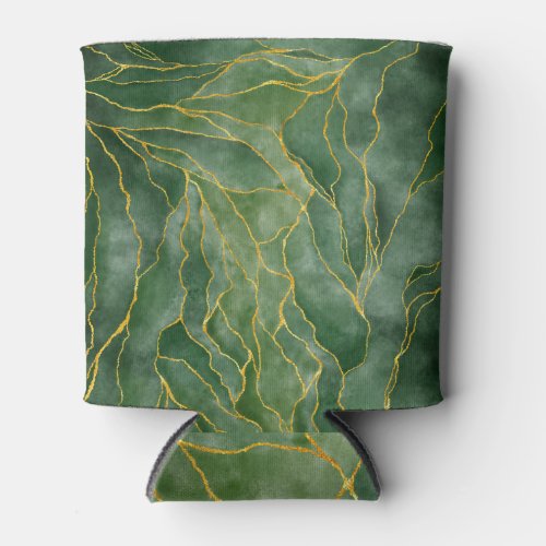 Green Gold Marble Watercolor Background Can Cooler