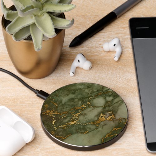 Green  Gold Marble Wireless Charger