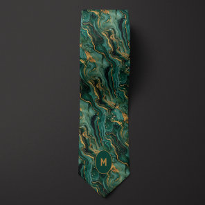 Green & Gold Marbled Monogram Neck Tie