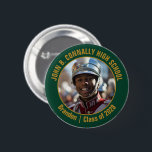 Green Gold Marching Band Photo High School Button<br><div class="desc">This cool customized high school marching band photo features your team and player name on a dark green brag button with gold script. Personalize with your student's photograph and class year as a proud parent. A mom and dad can wear these buttons to competition and games.</div>