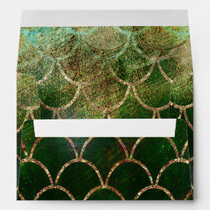 Green & Gold Mermaid Scales Glam Bridal Shower Envelope