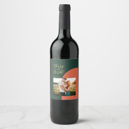 Green  Gold  Merry and Bright Christmas Holiday Wine Label