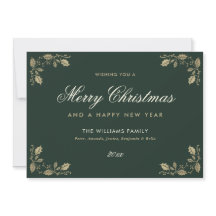 Green Gold Merry Christmas Happy New Year Card
