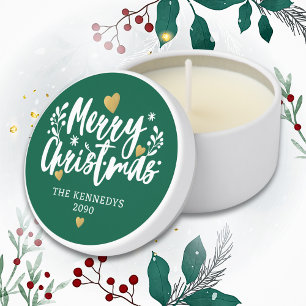 Green Gold Merry Christmas Personalized Holiday Mini Candle Favors
