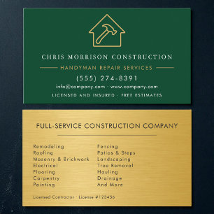 Green Gold Metal Handyman Construction Business Card