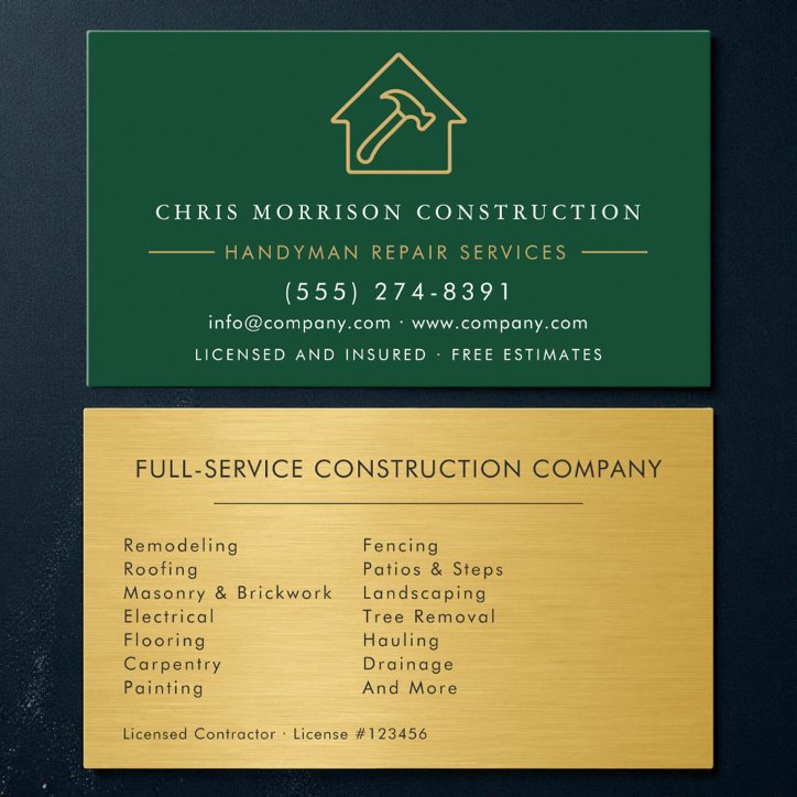 Green Gold Metal Handyman Construction Business Card