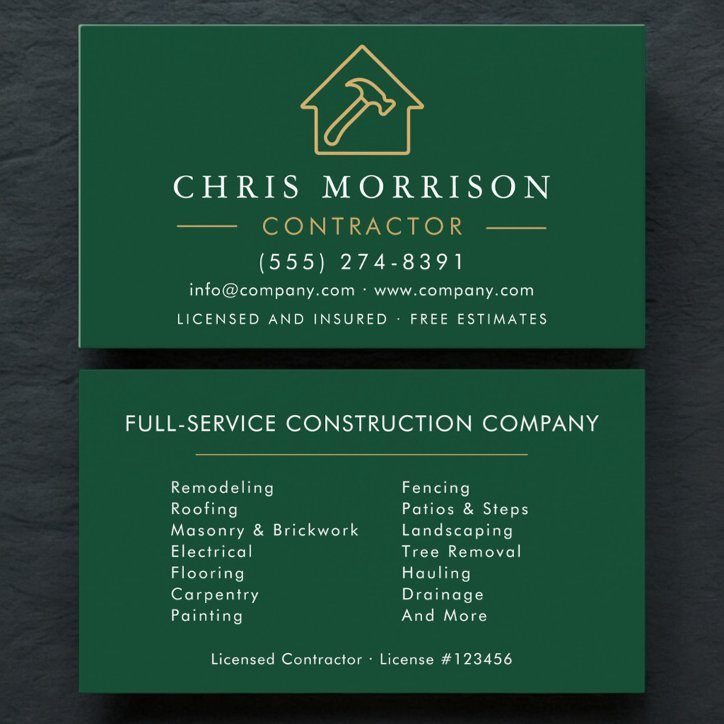 Green Gold Modern Building Construction Business Card