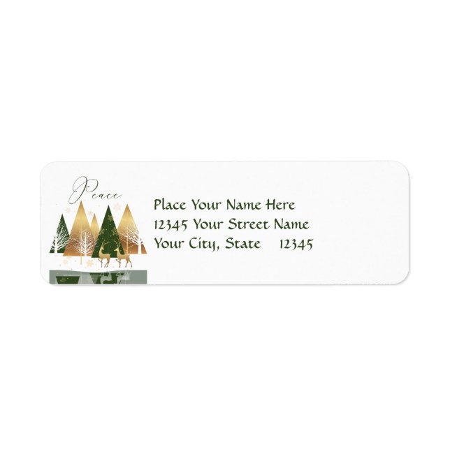 Green & Gold Modern Christmas Peace Holiday Label (Front)