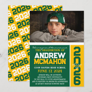 Green & Gold Modern Graduation Photo Announcement
