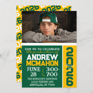 Green & Gold Modern Graduation Photo Invitation
