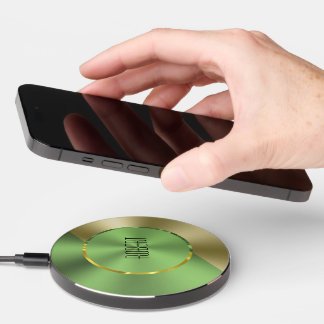 Green & Gold Modern Metallic Geometric design Wireless Charger