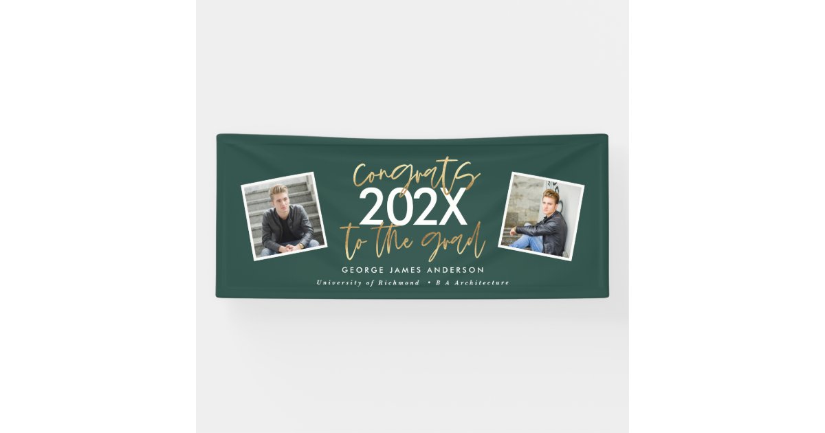 green gold modern script multi photo graduation banner | Zazzle