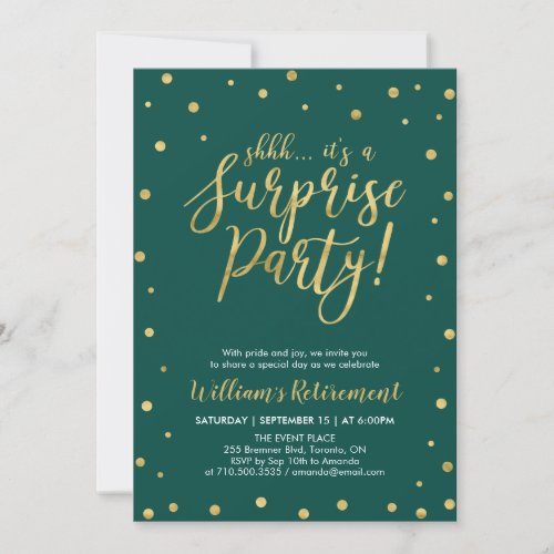 Green  Gold  Modern Surprise Retirement Party Invitation