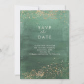 Green & Gold Modern Watercolor Save the Date Invitation (Front)
