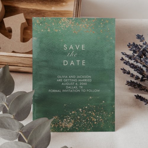 Green  Gold Modern Watercolor Save the Date Invitation