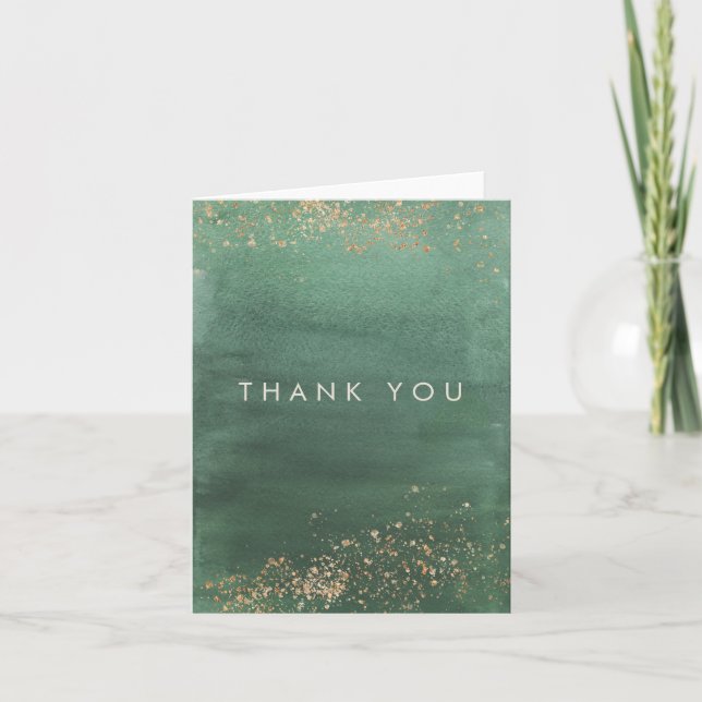 Green & Gold Modern Watercolor Thank You Card (Front)