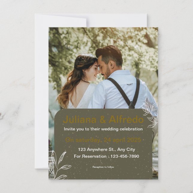 Green Gold Modern Wedding Invitation (Front)