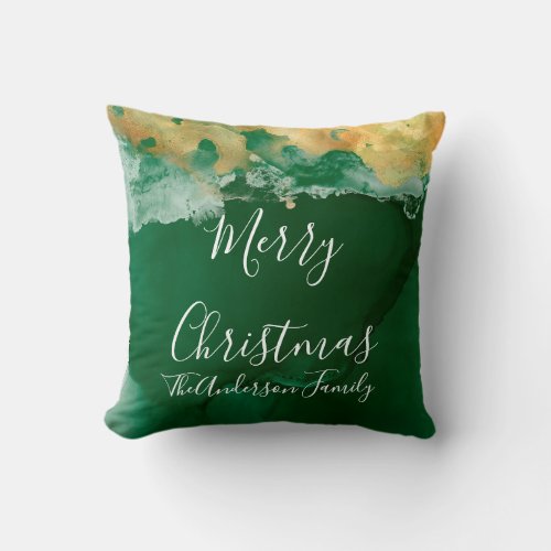 Green Gold Monogram Merry Christmas  Throw Pillow