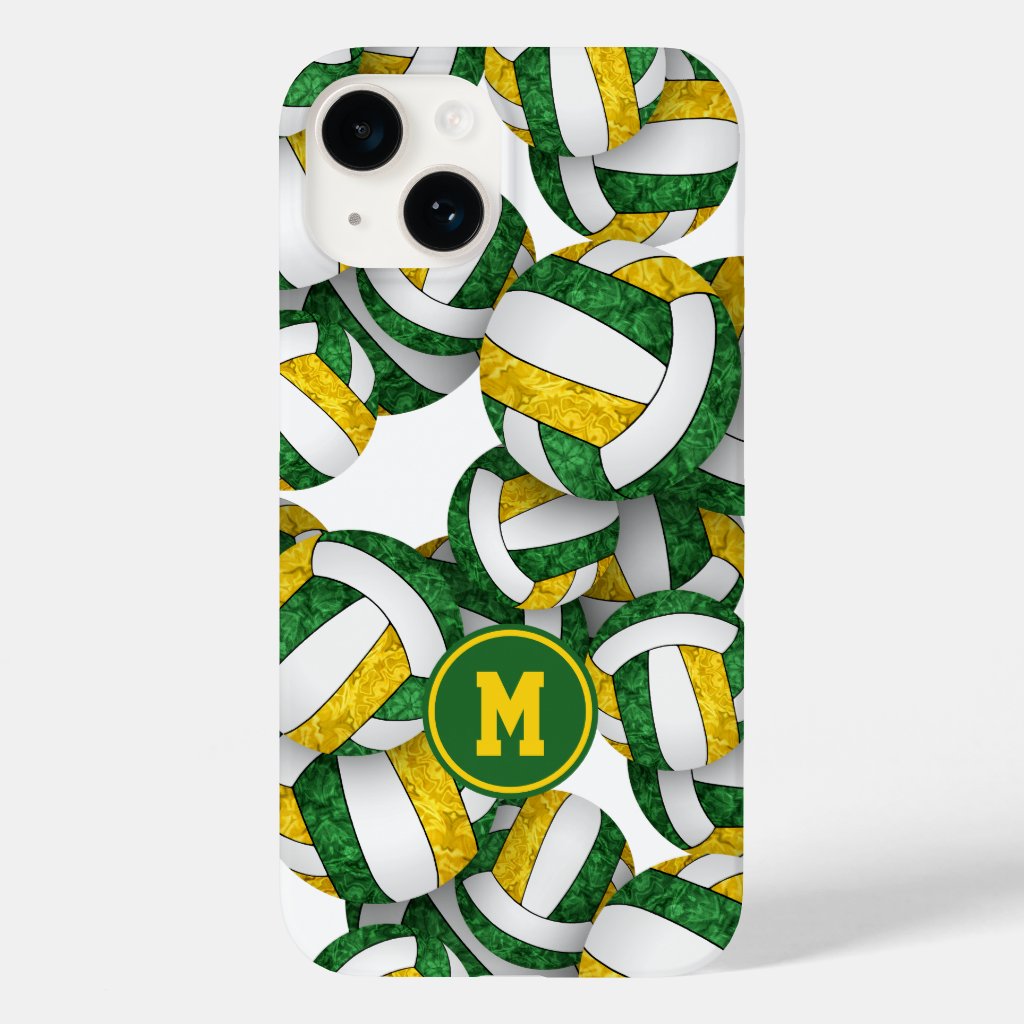 Green gold monogrammed girly volleyballs pattern iPhone case
