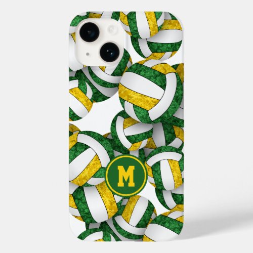 Green gold monogrammed girly volleyballs pattern  Case_Mate iPhone 14 case