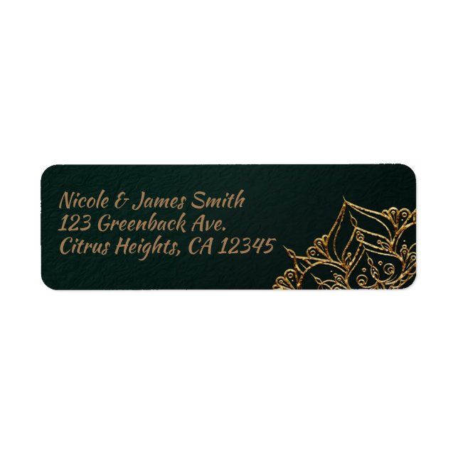 Green & Gold Moroccan Arabian Nights Wedding Label (Front)
