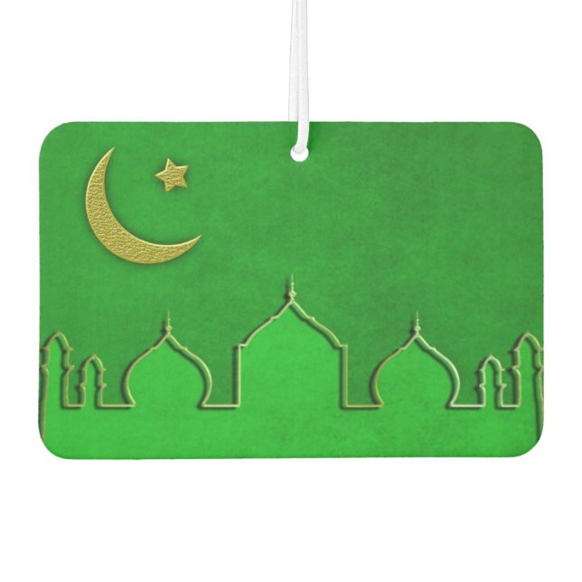 Green Gold Mosque Moon Star Car Air Freshener (Front)