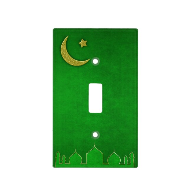 Green Gold Mosque Moon Star Light Switch Cover (Front)