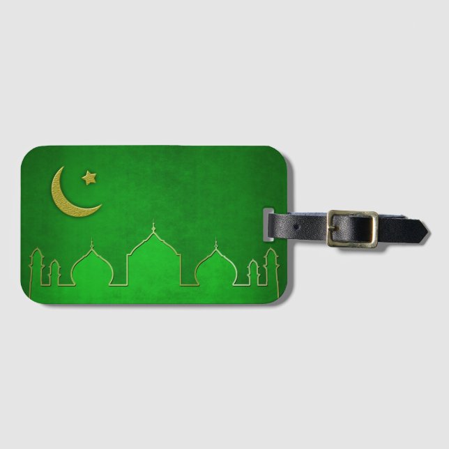 Green Gold Mosque Moon Star Luggage Tag (Front Horizontal)
