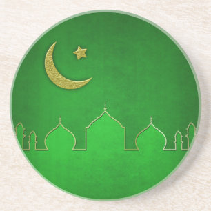 Green Gold Mosque Moon Star Sandstone Coaster