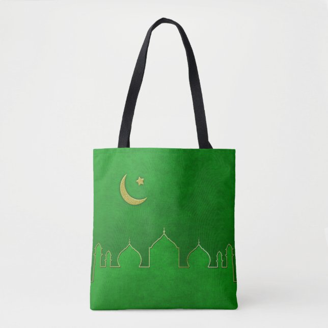 Green Gold Mosque Moon Star Tote Bag (Front)