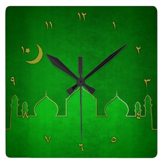 Green Gold Mosque Moon Star - Wall Clock
