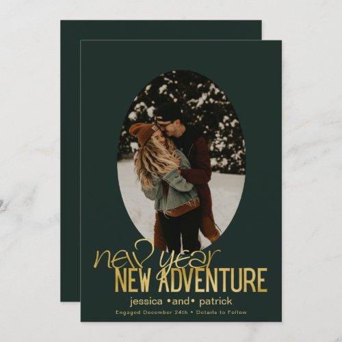 Green  Gold New Adventure Holiday Engagement Announcement