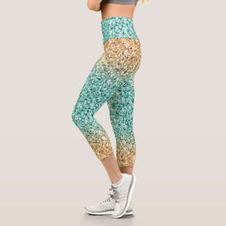 Green-Gold Ombre Glitters Capri Leggings