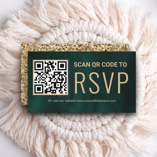  Green Gold Online QR Code RSVP Wedding Website Enclosure Card