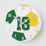 green gold or ANY team colors kids soccer Round Clock